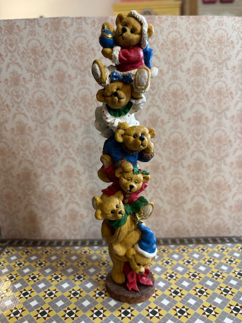Stacked Bear Figurine with Festive Outfits